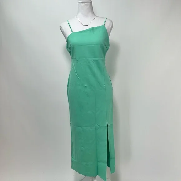 NEW! Petal & Pup Zahra Asymmetrical Neckline Midi Dress in Green - Picture 3 of 17